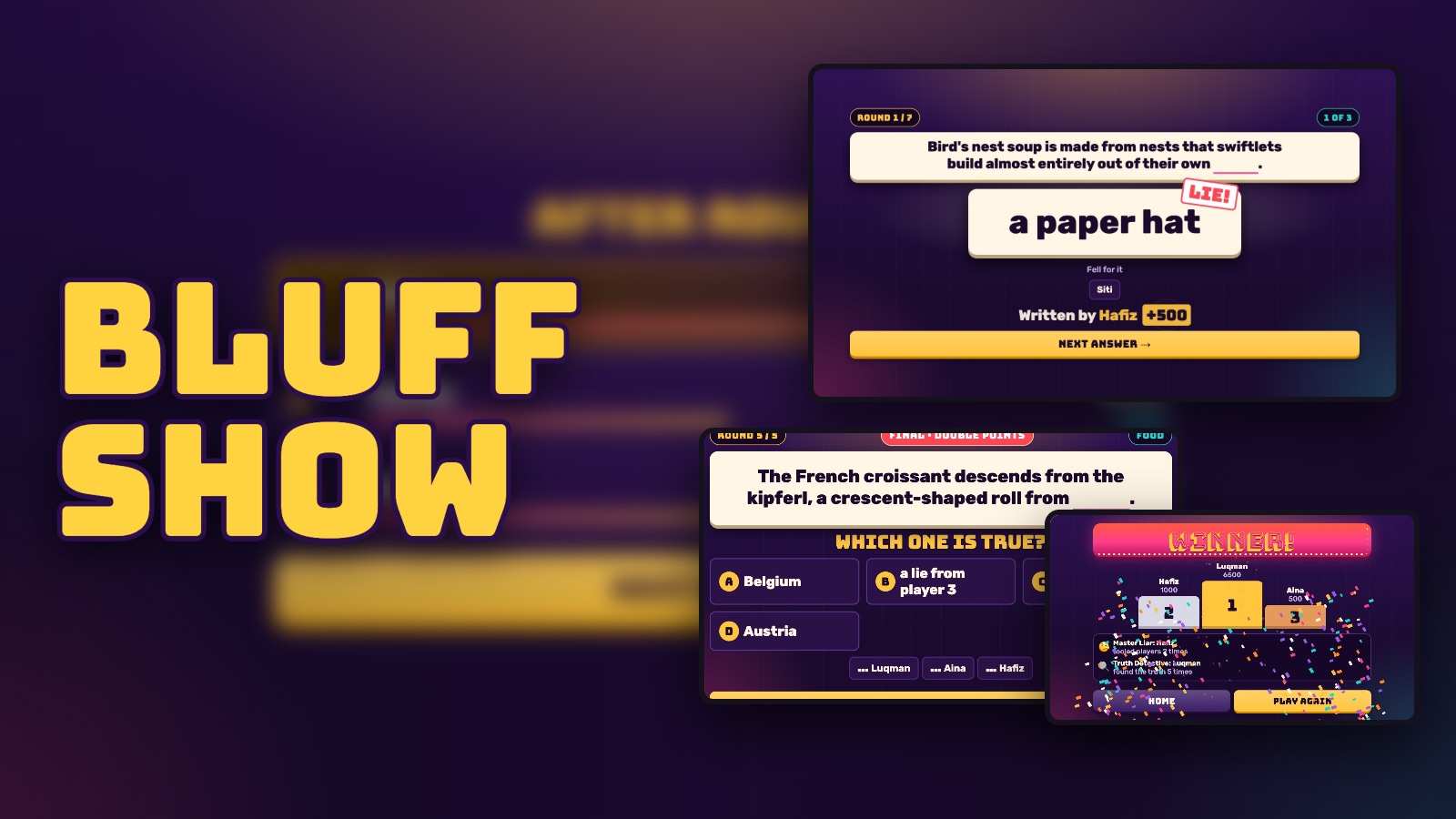 Bluff Show: a lie revealed on the TV, the final double-points round, and the winner&rsquo;s podium in confetti