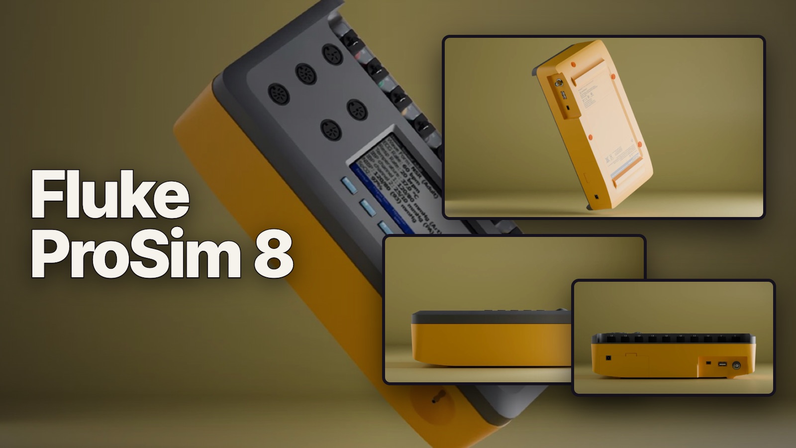 Fluke ProSim 8: renders of the simulator from the front, the back and the side