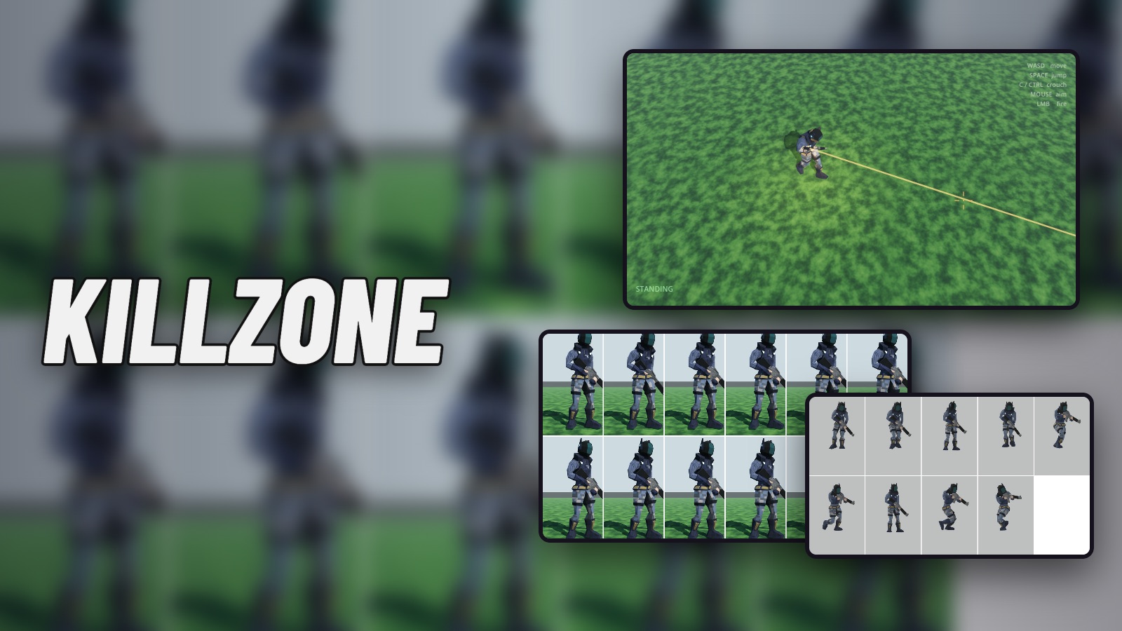 Killzone: the soldier firing on the move, frame-by-frame recoil, and the nine animation clips built for him